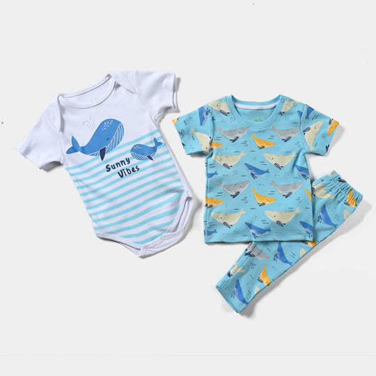 Infant Boys Cotton Interlock 3 Piece Set Sunny Vibes-T.Breeze