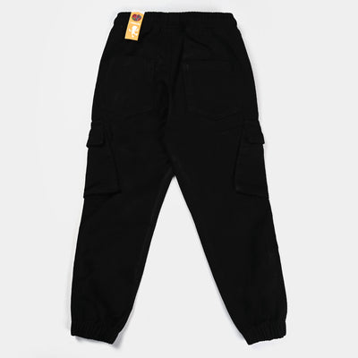 Boys Cotton Twill Cargo | BLACK