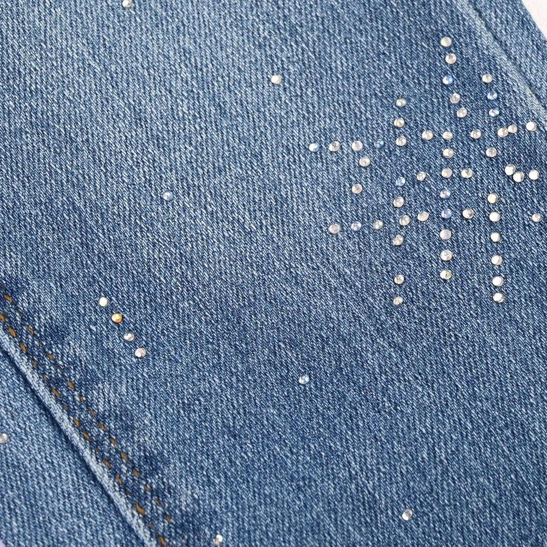 Girls Denim Pant Silver Studs - LIGHT  BLUE