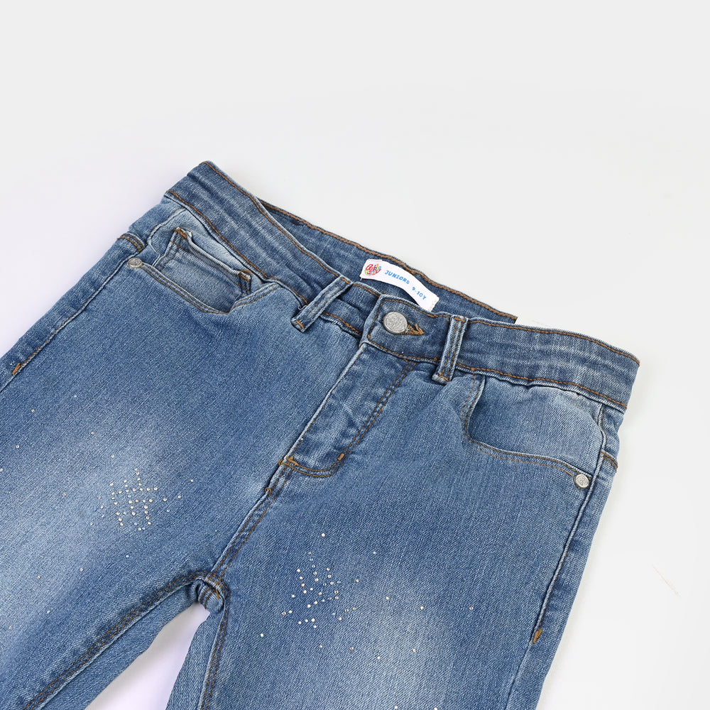 Girls Denim Pant Silver Studs - LIGHT  BLUE