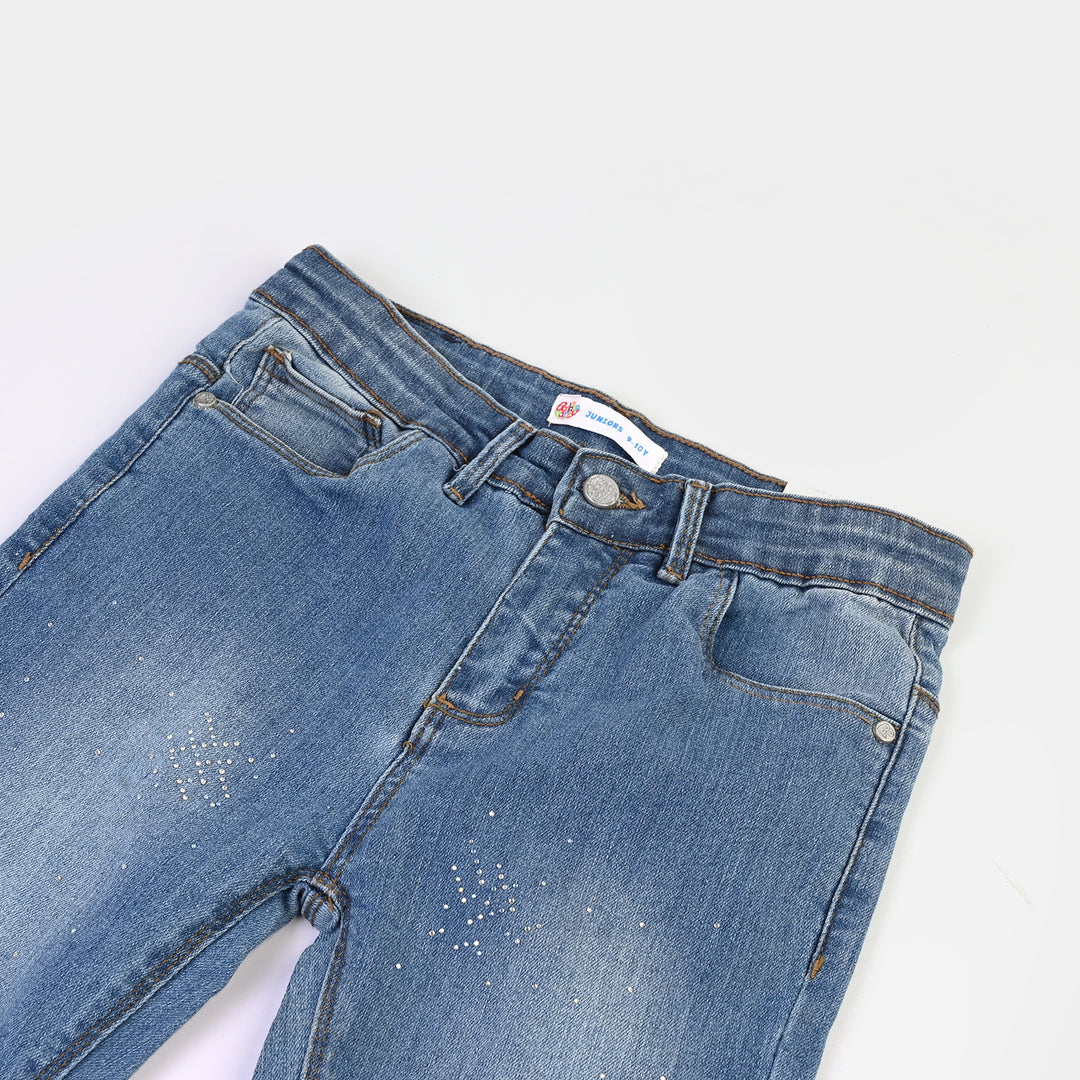 Girls Denim Pant Silver Studs - LIGHT  BLUE