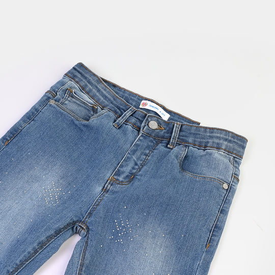 Girls Denim Pant Silver Studs - LIGHT  BLUE