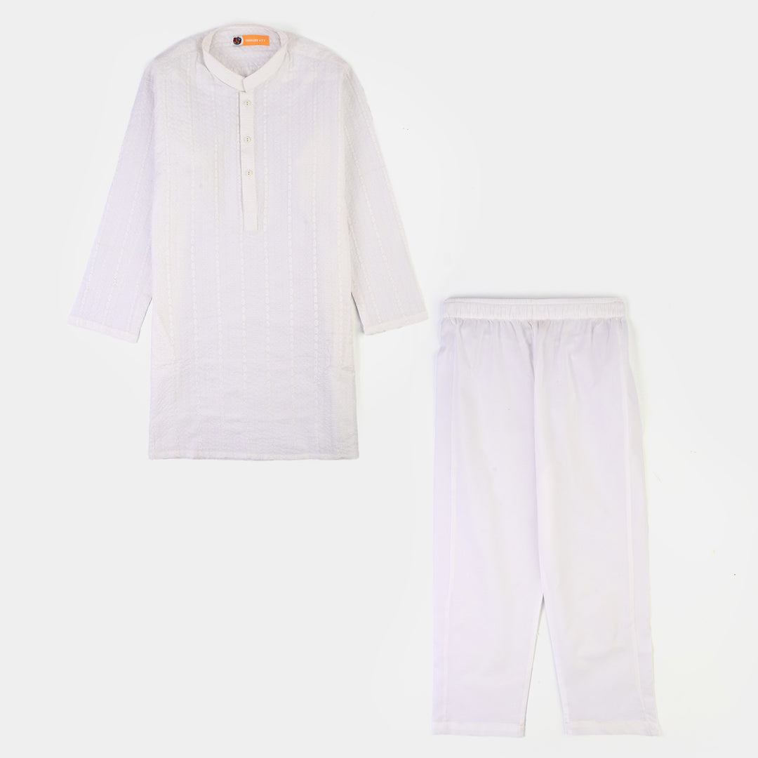 Boys Cotton Poplin 2Piece Suit (Chicken Kari)-WHITE