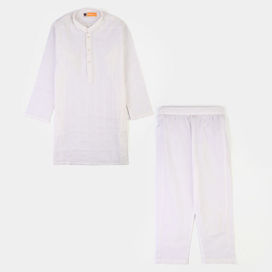 Boys Cotton Poplin 2Piece Suit (Chicken Kari)-WHITE