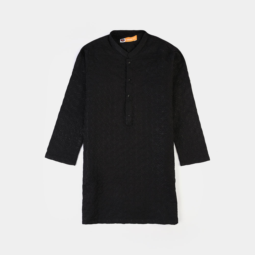 Boys Cotton Poplin 2Piece Suit (Chicken Kari)-BLACK