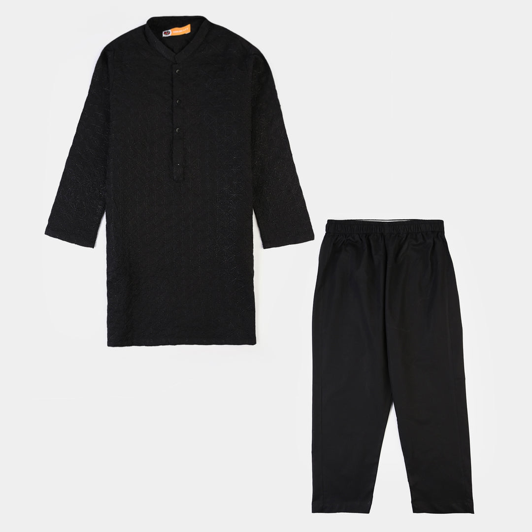 Boys Cotton Poplin 2Piece Suit (Chicken Kari)-BLACK