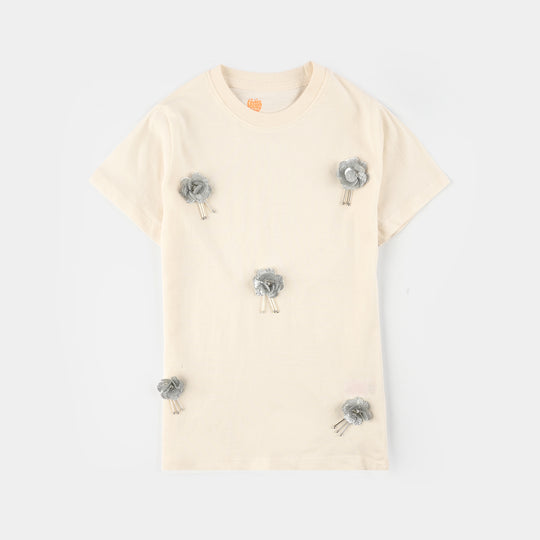 Girls Jersey/Terry T-Shirt (Fancy Flowers) - Off-White