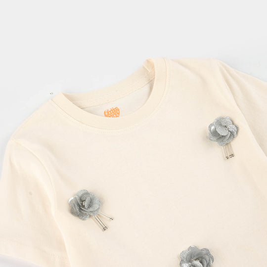 Girls Jersey/Terry T-Shirt (Fancy Flowers) - Off-White