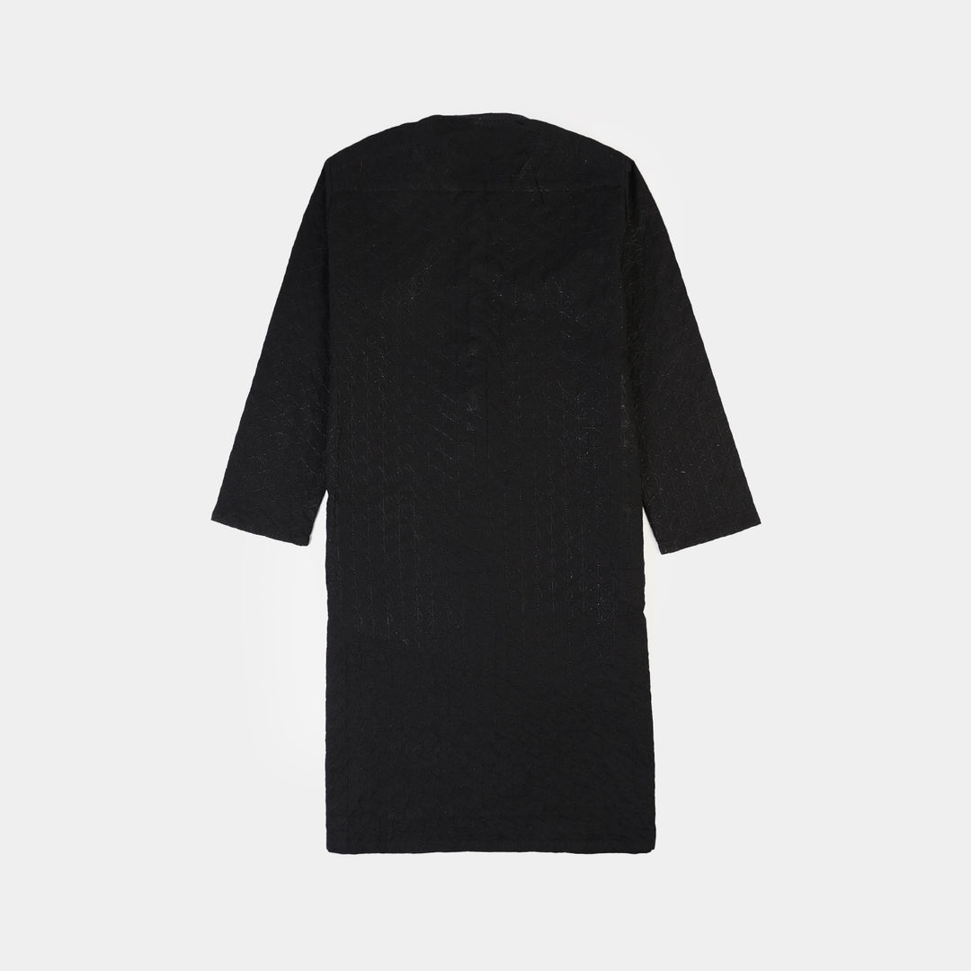 Teens Boys Cotton Poplin Kurta (Chicken Kari)-BLACK