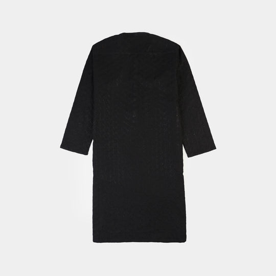 Teens Boys Cotton Poplin Kurta (Chicken Kari)-BLACK
