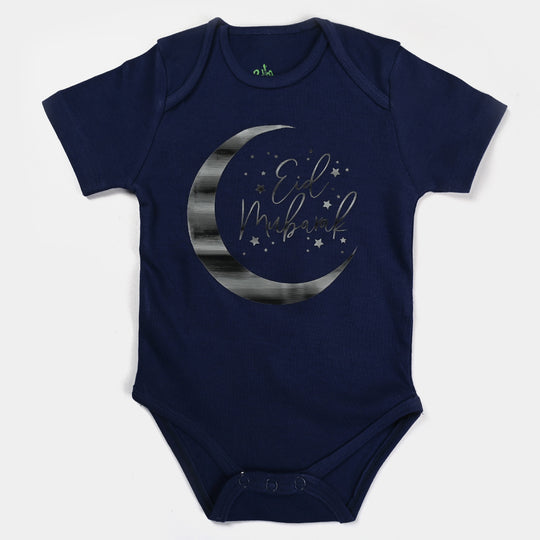 Infant Unisex Cotton Interlock Romper 01-Eid Mubarak-NAVY