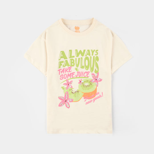 Girls Rib T-Shirt (Always Fabulous) - Off-White