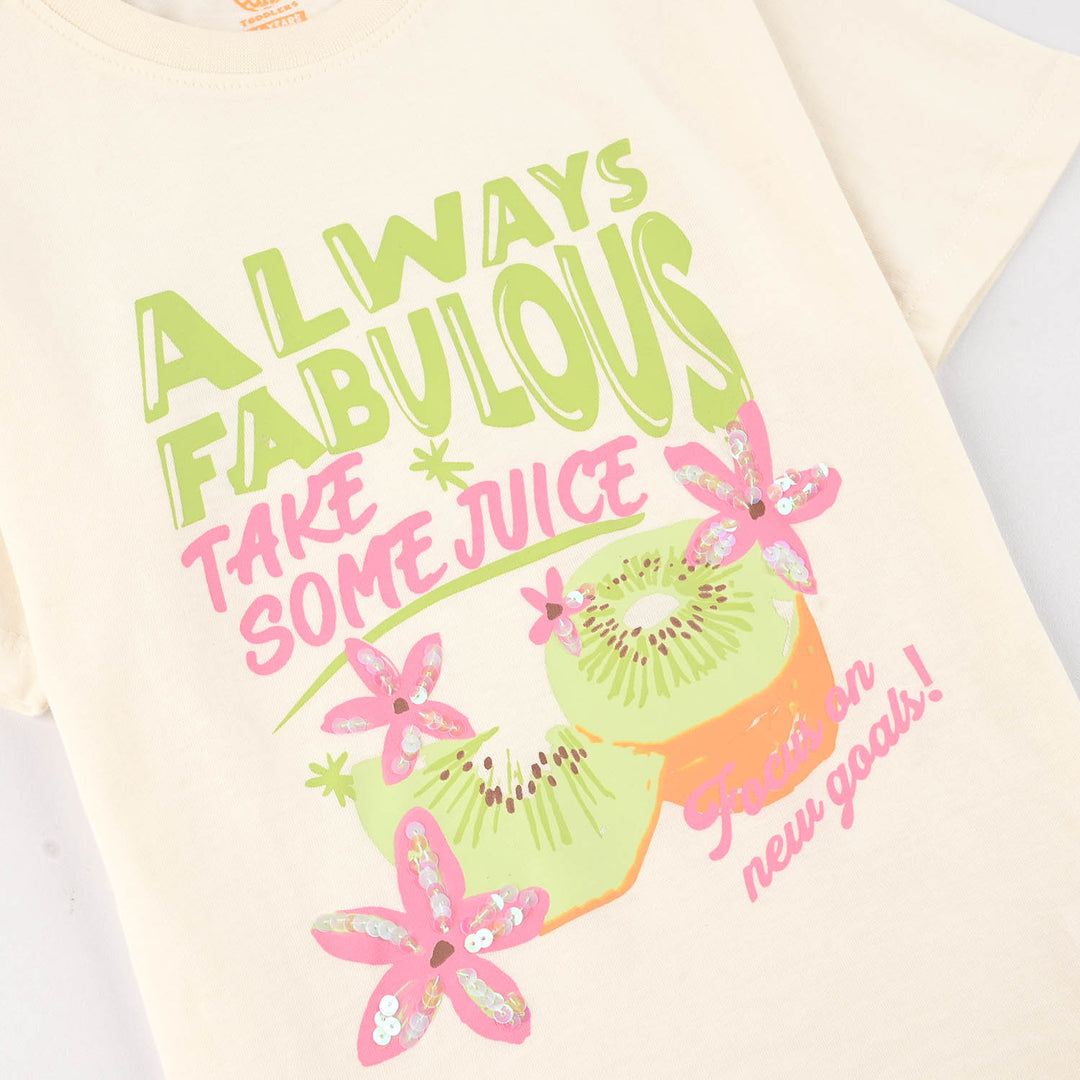 Girls Rib T-Shirt (Always Fabulous) - Off-White