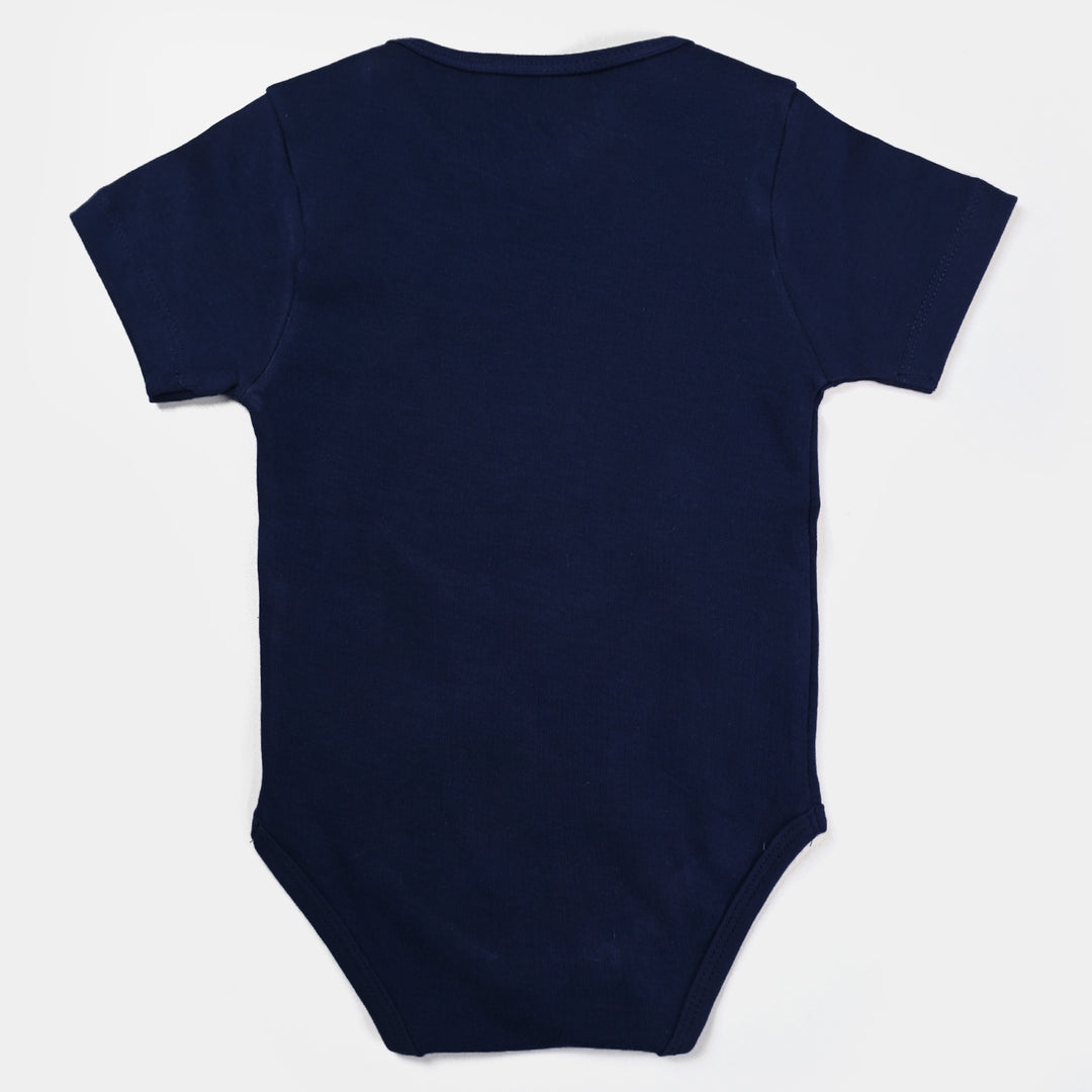 Infant Unisex Cotton Interlock Romper 01-Eid Mubarak-NAVY