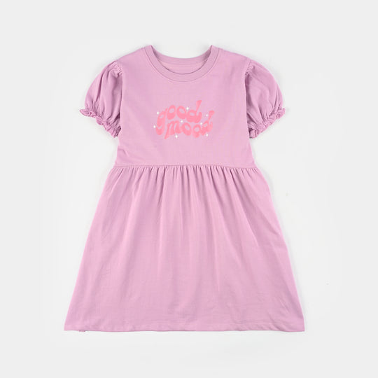 Girls Jersey/Terry Knitted Frock (Good Mood) - Pink