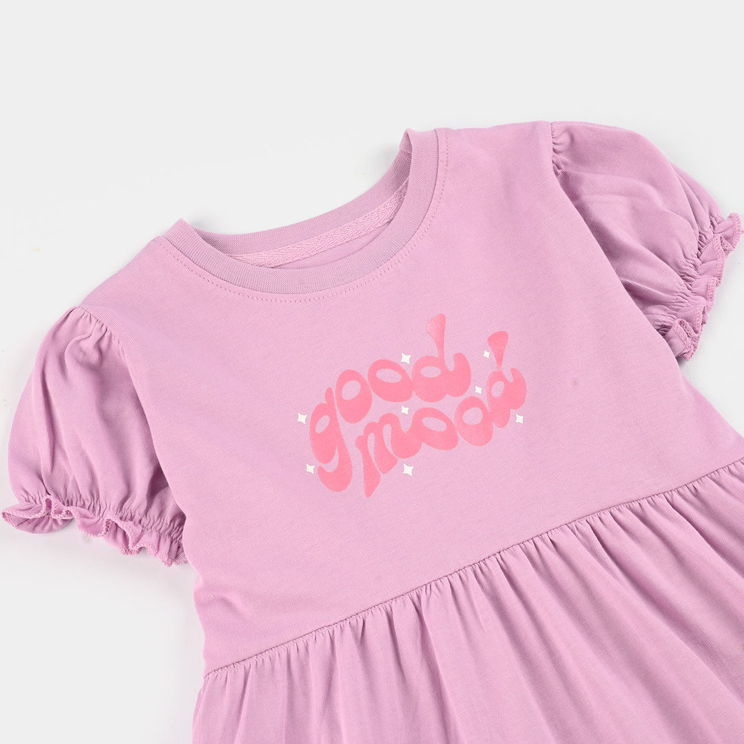 Girls Jersey/Terry Knitted Frock (Good Mood) - Pink