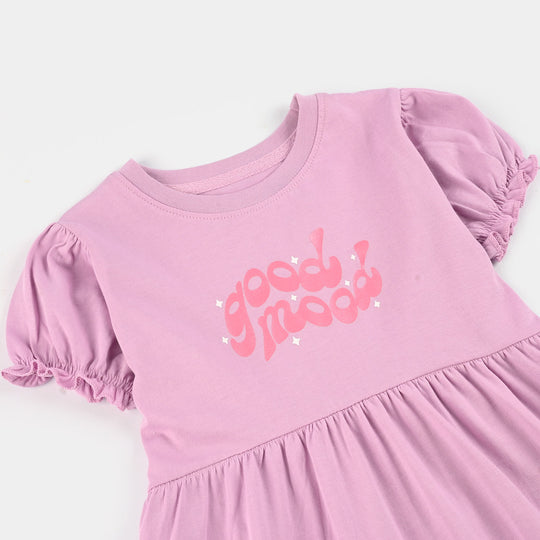 Girls Jersey/Terry Knitted Frock (Good Mood) - Pink