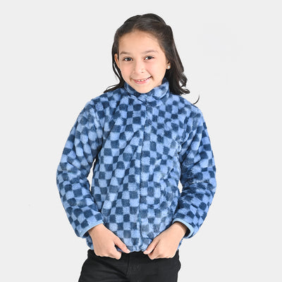 Girls Sherpa Jacket Blue Check-Blue