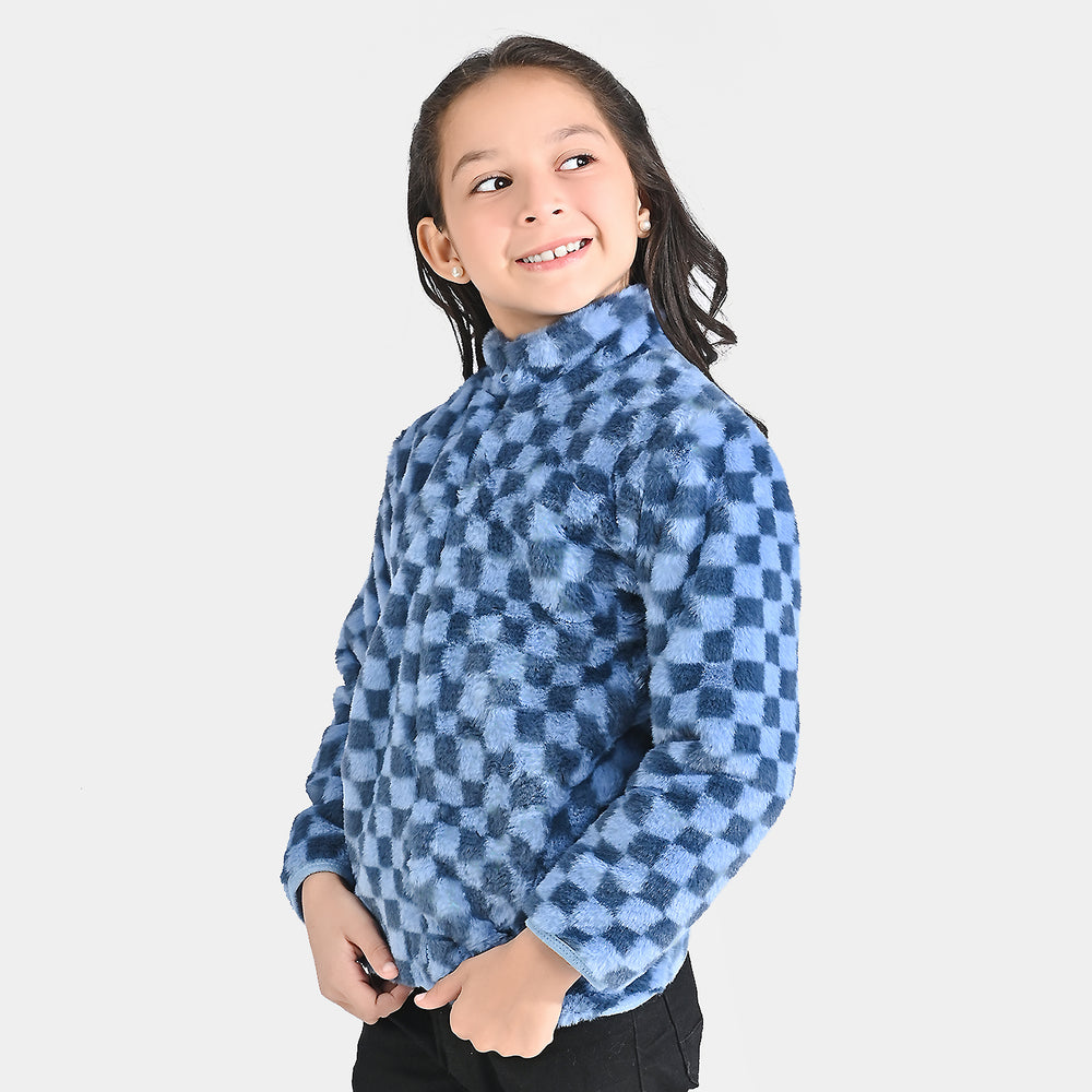 Girls Sherpa Jacket Blue Check-Blue