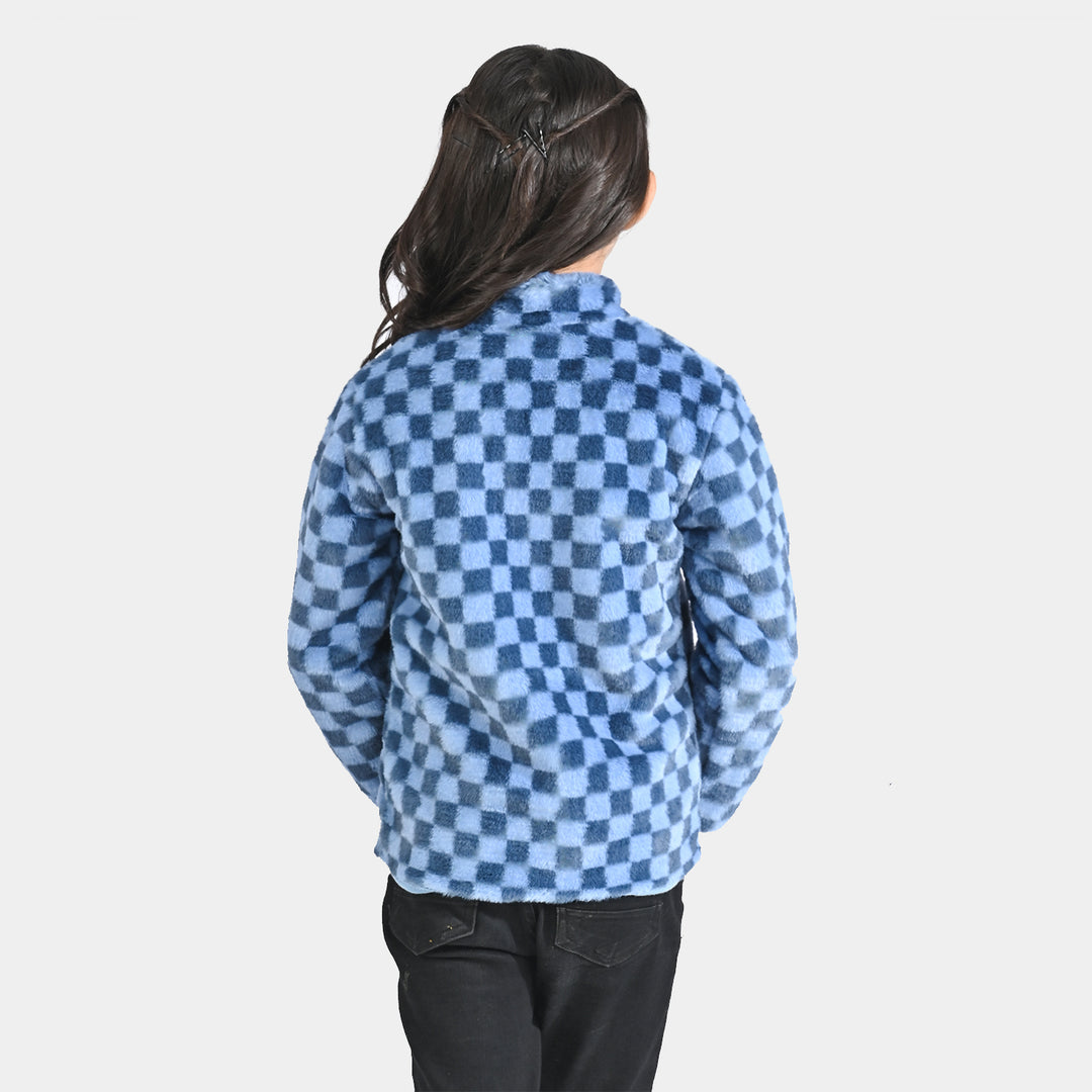 Girls Sherpa Jacket Blue Check-Blue