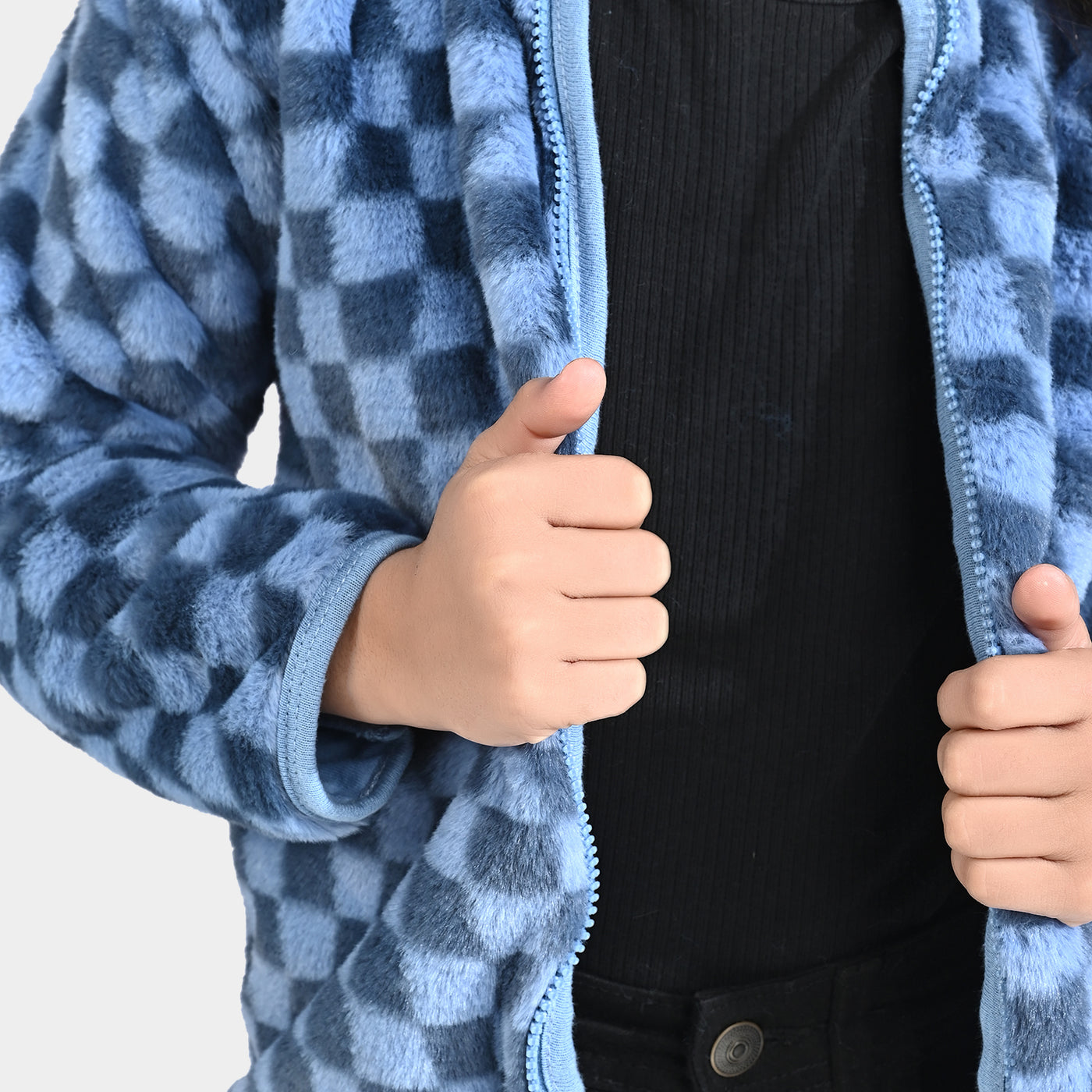 Girls Sherpa Jacket Blue Check-Blue