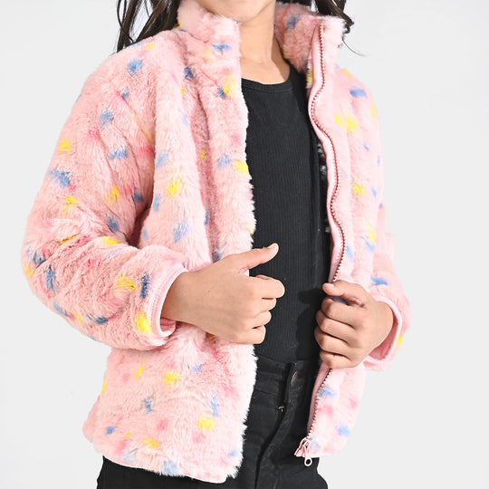 Girls Sherpa Jacket Multi Dot-Pink