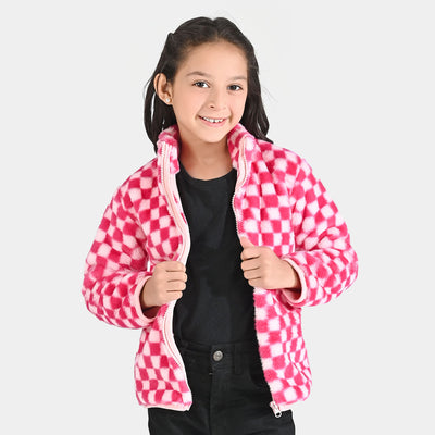 Girls Sherpa Jacket Pink Check-Pink