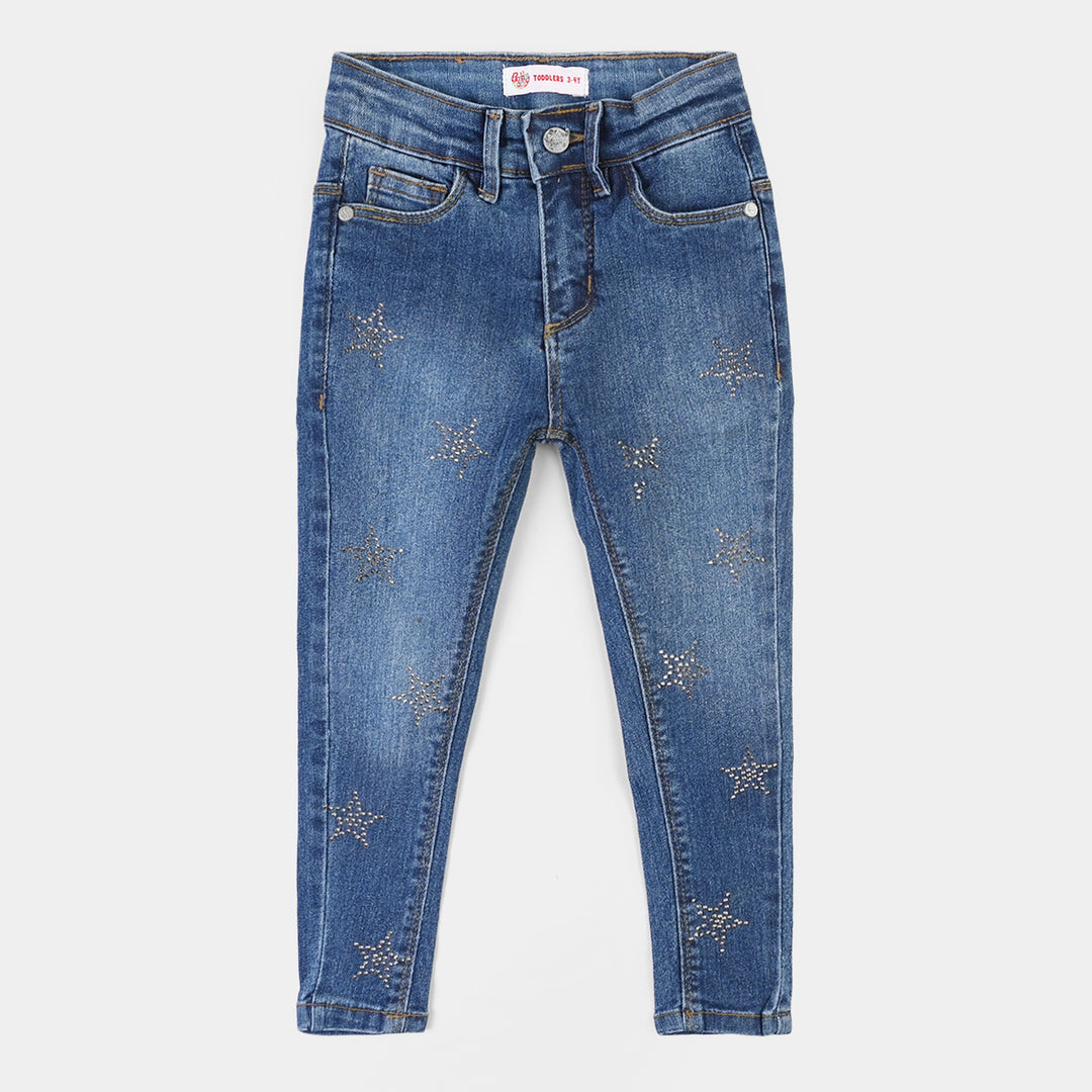 Girls Pants Denim Star Studs-LIGHT BLUE