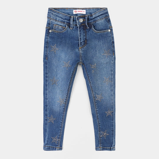 Girls Pants Denim Star Studs-LIGHT BLUE