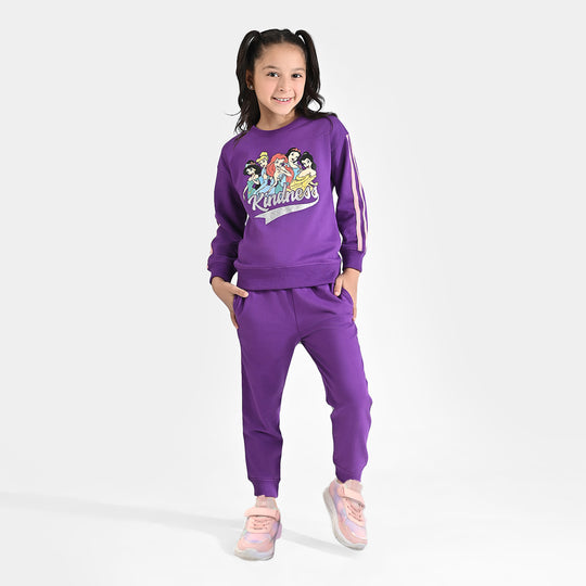 Girls Cotton Terry 2 Piece Suit Kindness-Purple