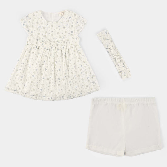 Infant Girls Cotton Interlock Fancy Frock - White
