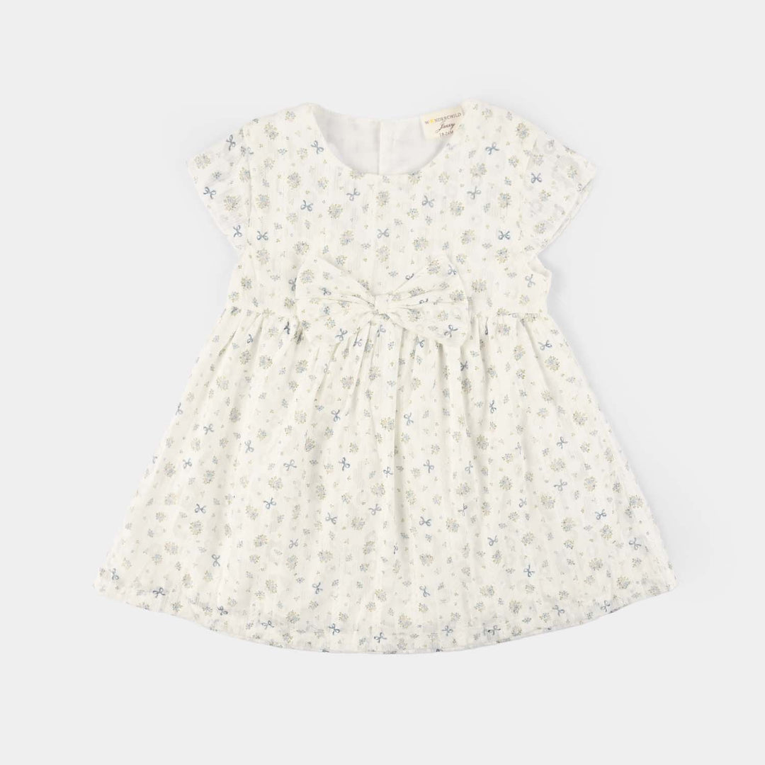 Infant Girls Cotton Interlock Fancy Frock - White