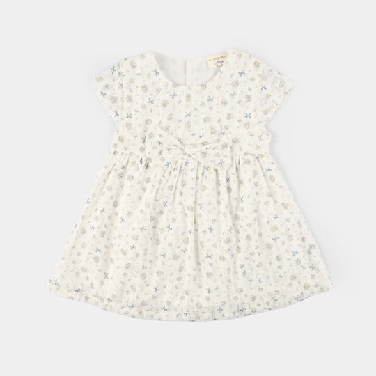 Infant Girls Cotton Interlock Fancy Frock - White