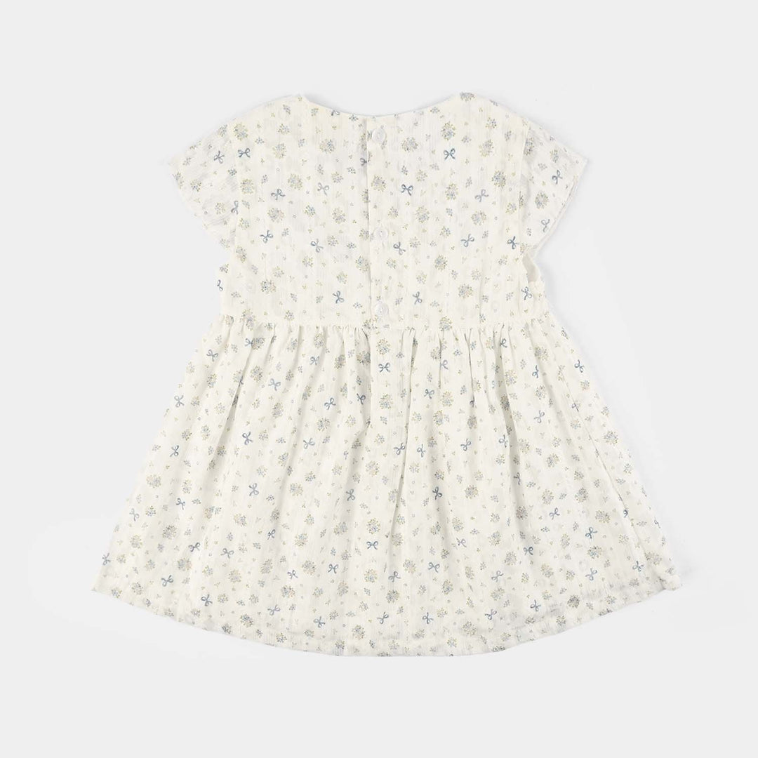 Infant Girls Cotton Interlock Fancy Frock - White