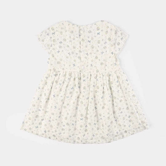 Infant Girls Cotton Interlock Fancy Frock - White