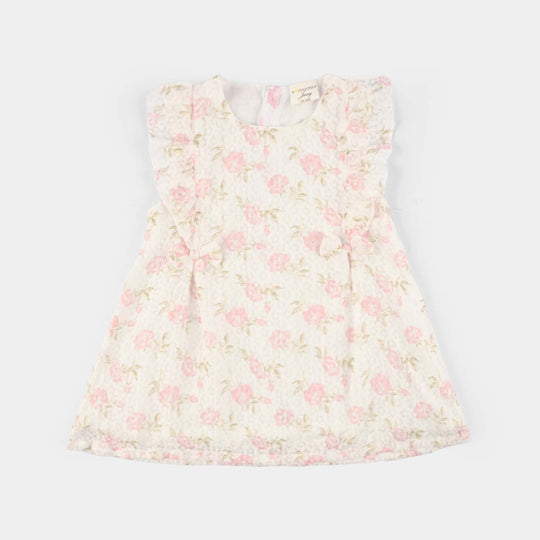 Infant Girls Cotton Interlock Fancy Frock - Pink