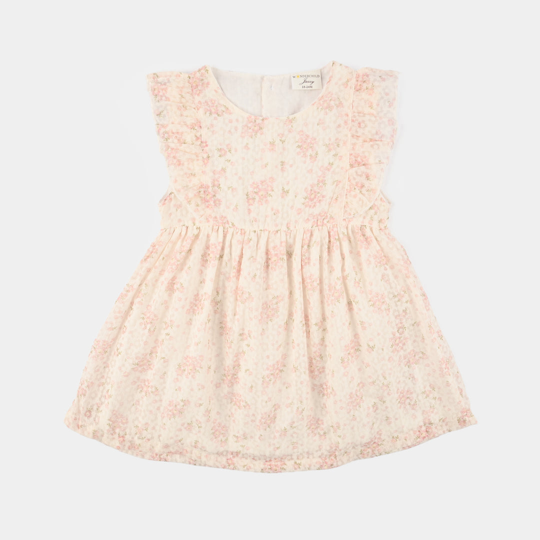 Infant Girls Cotton Interlock Fancy Frock - Peach