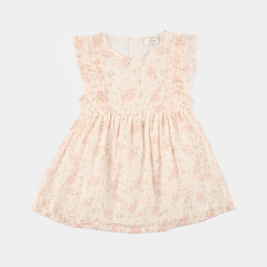 Infant Girls Cotton Interlock Fancy Frock - Peach