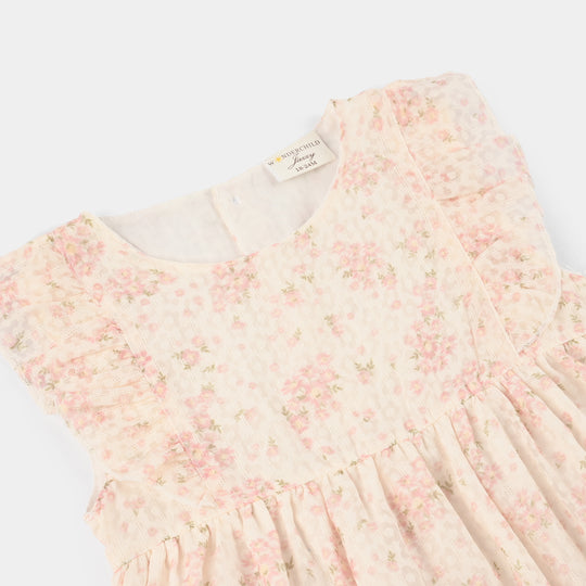 Infant Girls Cotton Interlock Fancy Frock - Peach