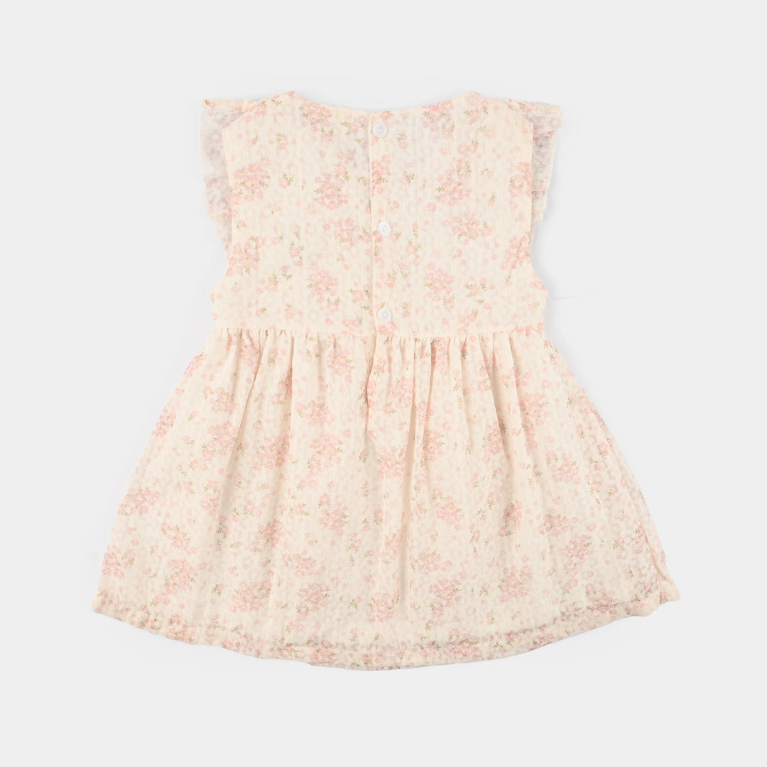 Infant Girls Cotton Interlock Fancy Frock - Peach