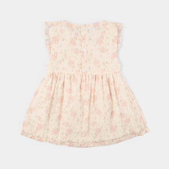 Infant Girls Cotton Interlock Fancy Frock - Peach