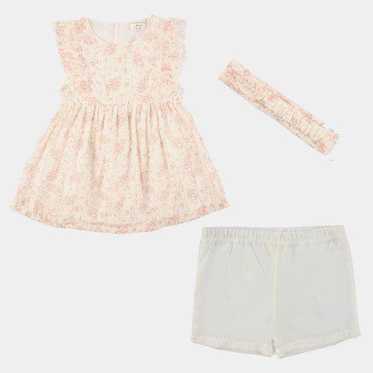 Infant Girls Cotton Interlock Fancy Frock - Peach