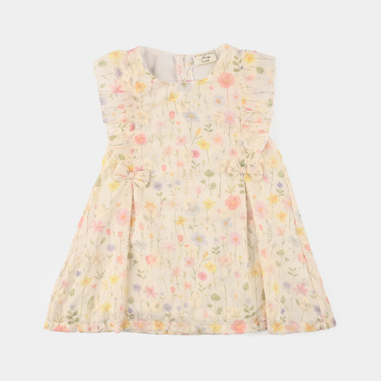 Infant Girls Cotton Interlock Fancy Frock-YELLOW