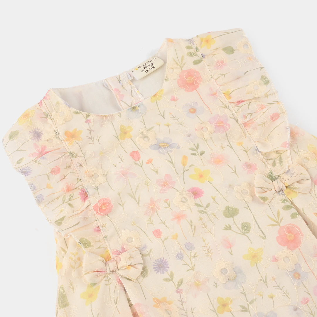 Infant Girls Cotton Interlock Fancy Frock-YELLOW