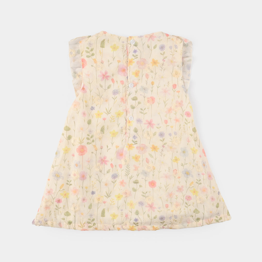 Infant Girls Cotton Interlock Fancy Frock-YELLOW