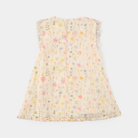 Infant Girls Cotton Interlock Fancy Frock-YELLOW