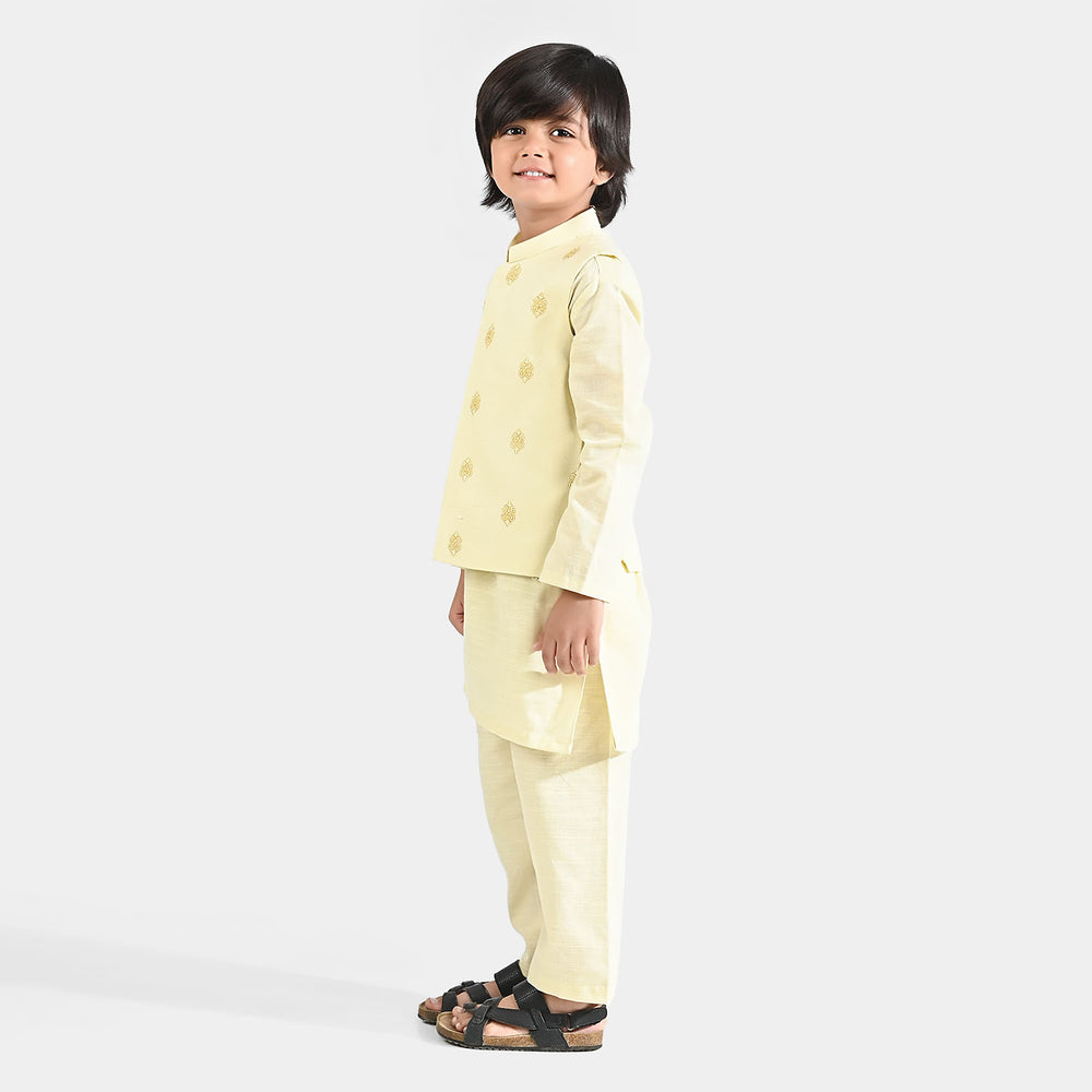 Boys Cotton Slub 3 Piece Suit (Lemon Icing)