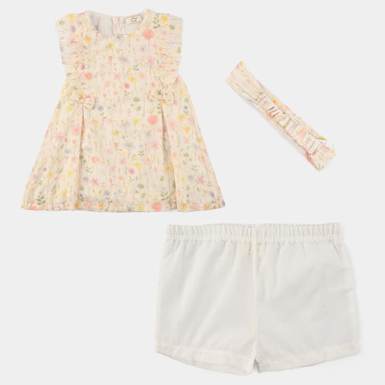 Infant Girls Cotton Interlock Fancy Frock-YELLOW