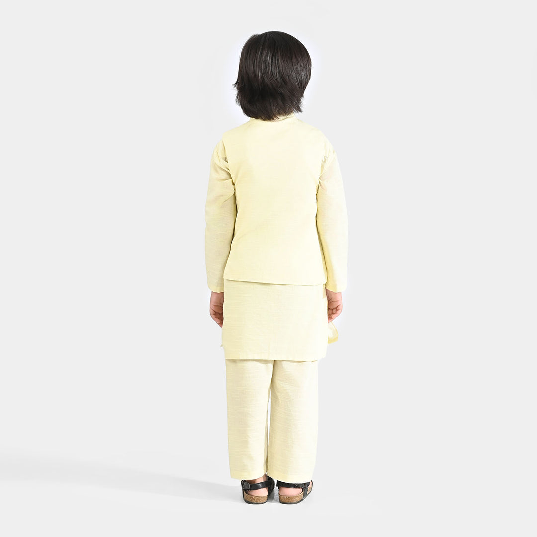 Boys Cotton Slub 3 Piece Suit (Lemon Icing)