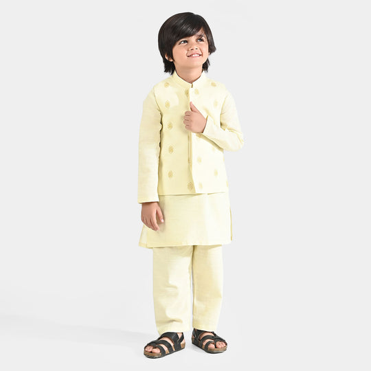 Boys Cotton Slub 3 Piece Suit (Lemon Icing)